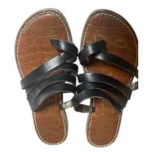 Sam Edelman Black Strappy Flat Sandals Women’s 7 Leather Slip-On Croc Footbed